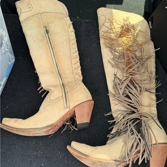 Junk gypsy Tan Heeled Boots with Fringe - Picture 2 of 11